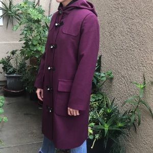 Vintage purple Harve Benard wool coat with big pockets and hood.